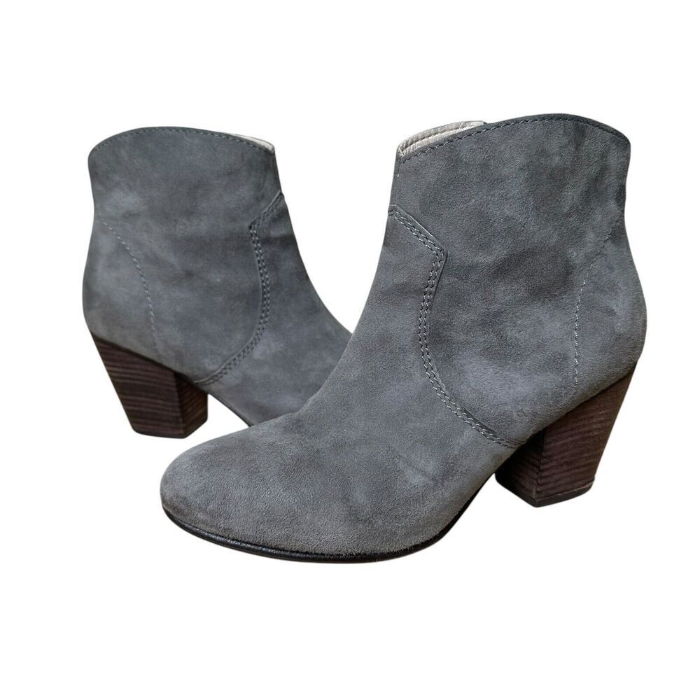 Boden Gray Suede Block Heel Ankle Boots Women's Size 37 US 6 | Side Zip Booties